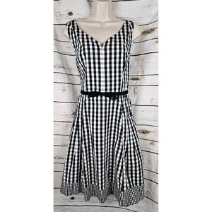 Eshakti Black Gingham Dress L Fit & Flare Womens Sleeveless Pockets